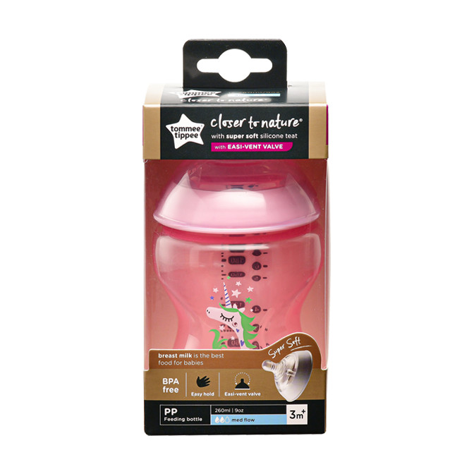 Bình sữa ty siêu mềm tự nhiên Tommee Tippee Closer to Nature 260ml, núm ty đi kèm 3-6 tháng – Tím