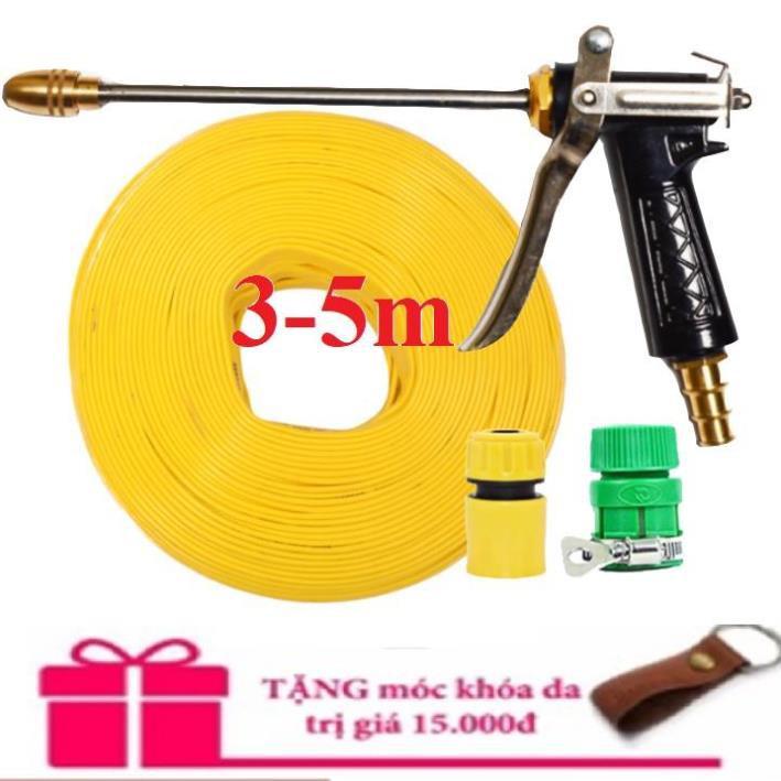 Bộ dây vòi xịt nước rửa xe, tưới cây . tăng áp 3 lần,loại 3m,5m 206318 đầu đồng,cút,nối nhựa vàng+ tặng móc khoá