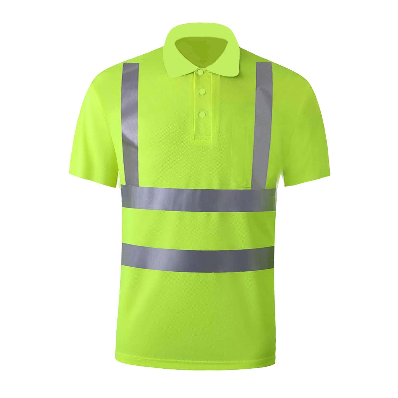 High Visibility Short Sleeve Reflective work Shirts Quick Dry Safety Shirt Work Wear Shirts for Cycling Road Men Adult Workwear