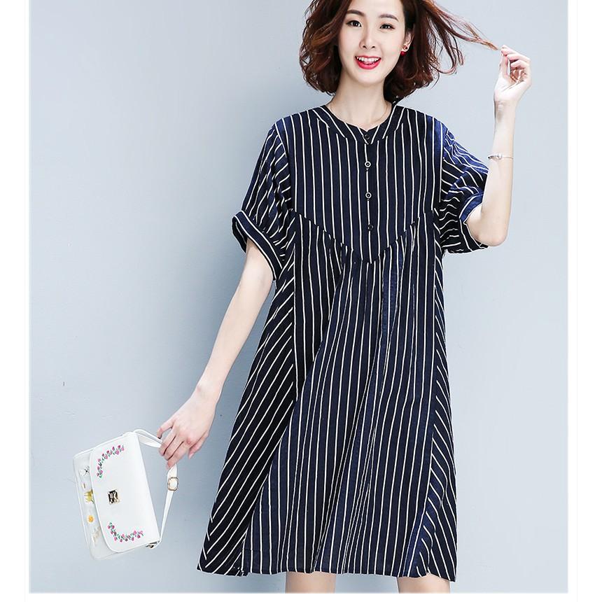 DRESS111-ĐẦM SỌC SUÔNG TAY NGẮN S-6XL