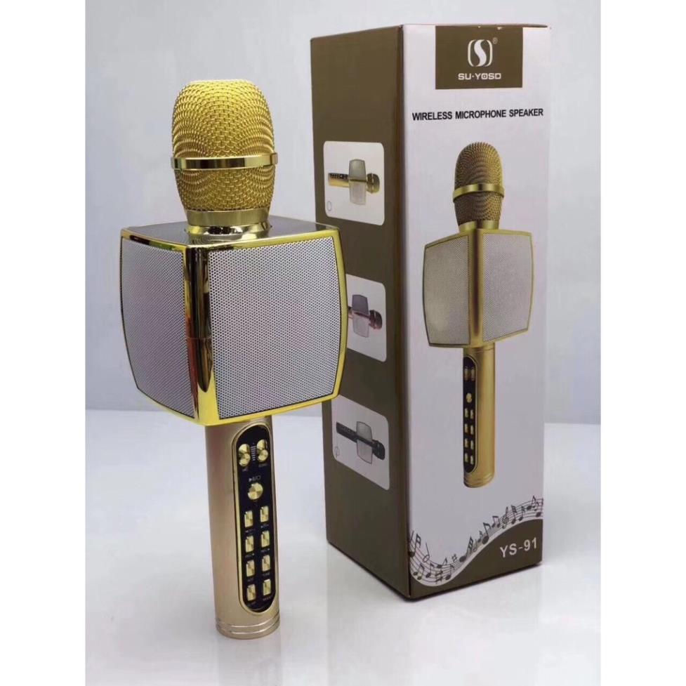 Micro karaoke bluetooth không dây, Mic karaoke YS91 có loa bass chuẩn, Bảo hành 6 tháng