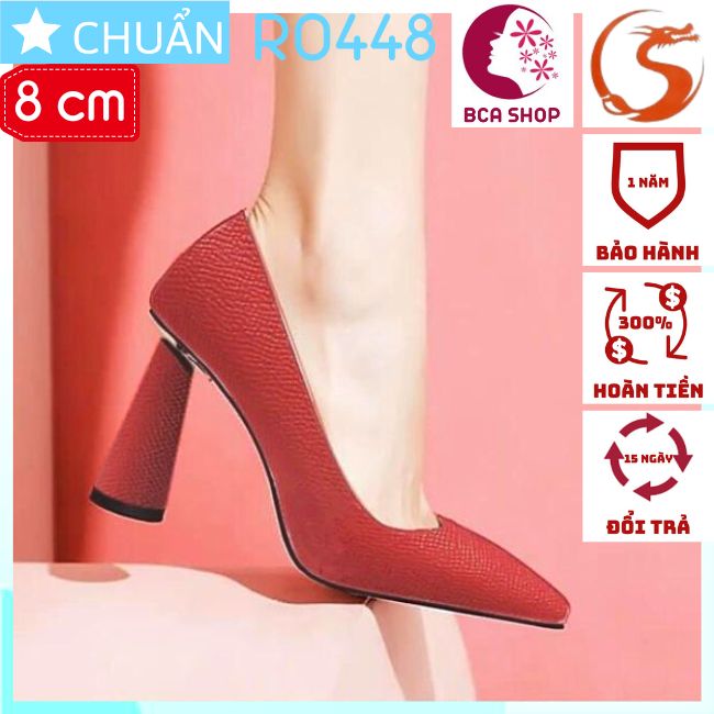 Giày cao gót nữ 8p RO448 ROSATA tại BCASHOP da vân nhám thời trang, gót trụ cách điệu - màu đen