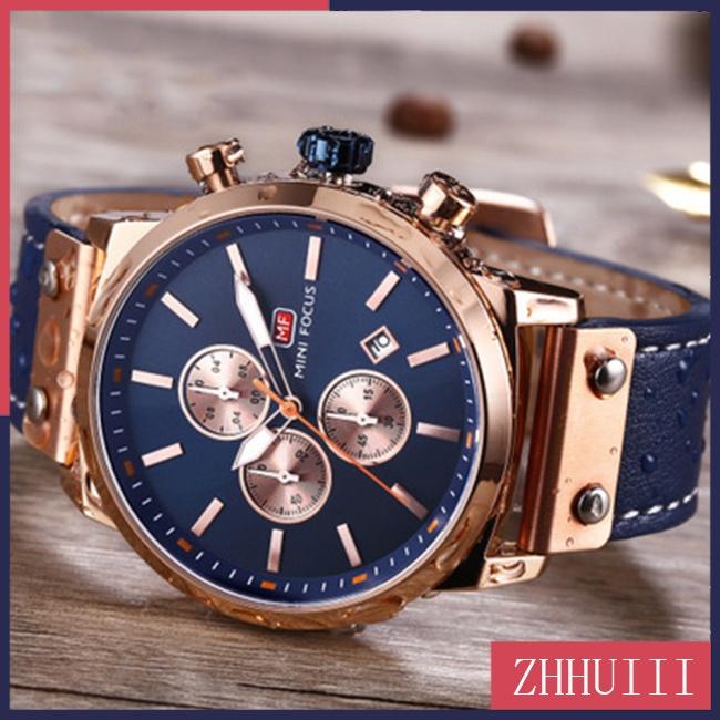 Đồng Hồ Quartz 3 Sub-dial Chống Thấm Nước Với Dây Đeo Da