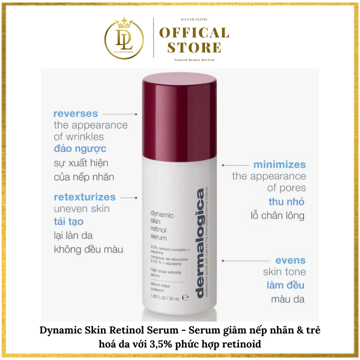 Serum giảm nếp nhăn và trẻ hoá da với 3,5% phức hợp retinoid Dermalogica Dynamic Skin Retinol Serum 30ml