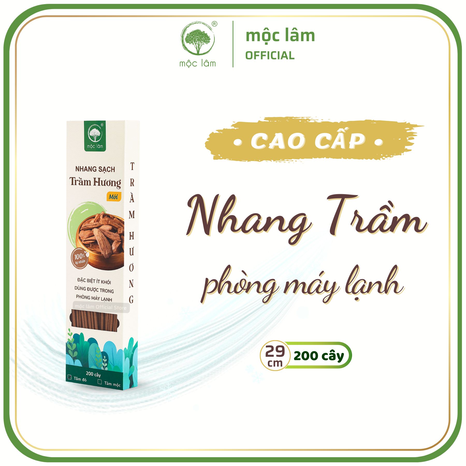 Nhang Trầm Hương MỘC LÂM - 29cm- Nhang sạch ít khói - Hương thơm dịu nhẹ - Dùng trong phòng máy lạnh