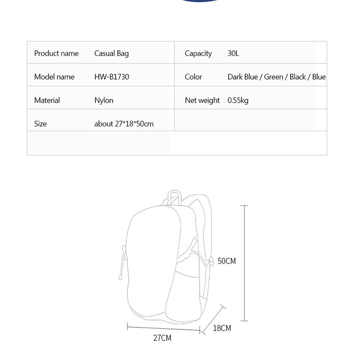 Balo du lịch phượt leo núi dã ngoại đẹp Hewolf  30 lít HW1730 hàng chính hãng