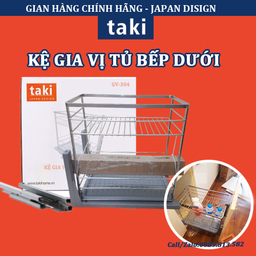 Kệ Đựng Gia Vị INOX Không Gỉ 304 TAKI - Ray Âm Giảm Chấn - Bảo Hành Vĩnh Viễn - Có Thợ Lắp
