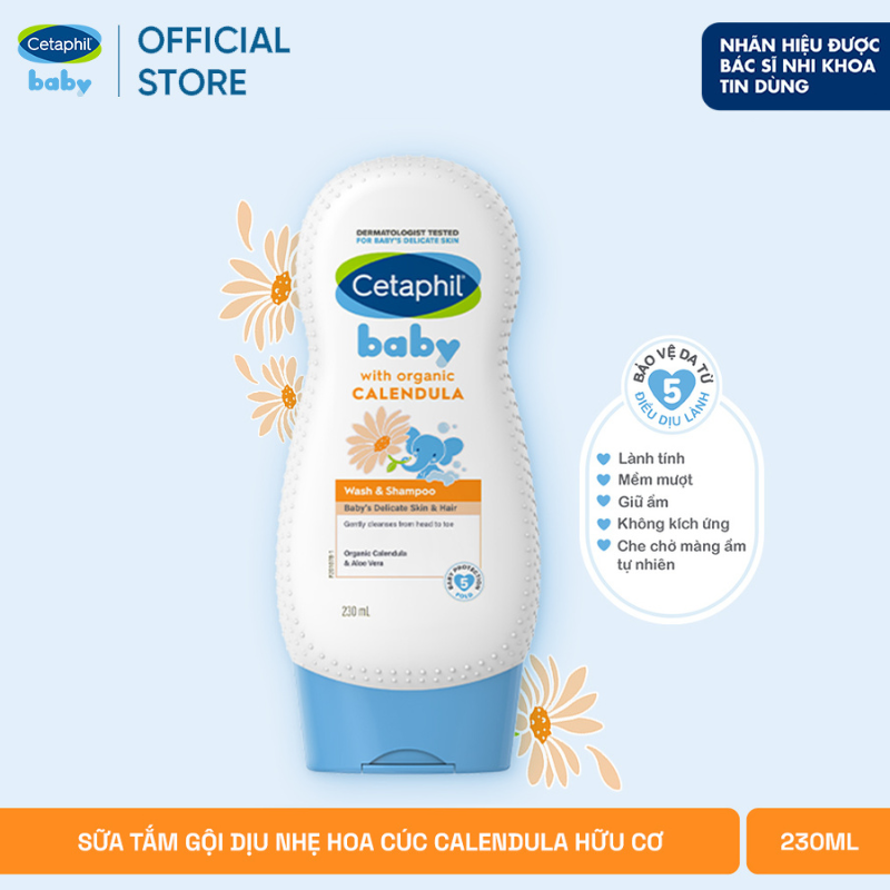 Sữa tắm gội dịu lành cho bé Cetaphil Baby Wash & Shampoo with Organic Calendula 230ml