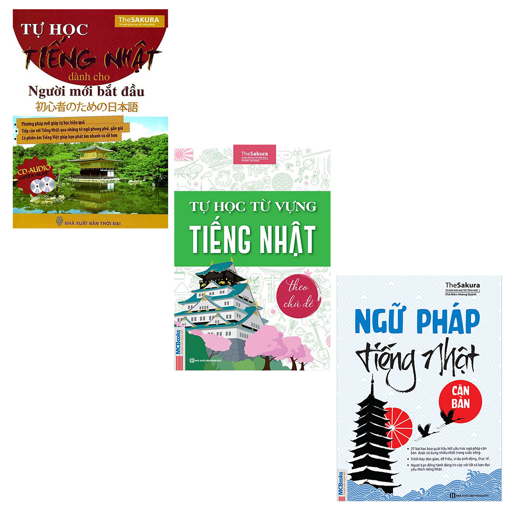 Combo Làm quen với tiếng Nhật( Tự học tiếng nhật dành cho người mới bắt đầu + Ngữ pháp tiếng Nhật căn bản + Tự học từ vựng tiếng Nhật theo chủ đề)