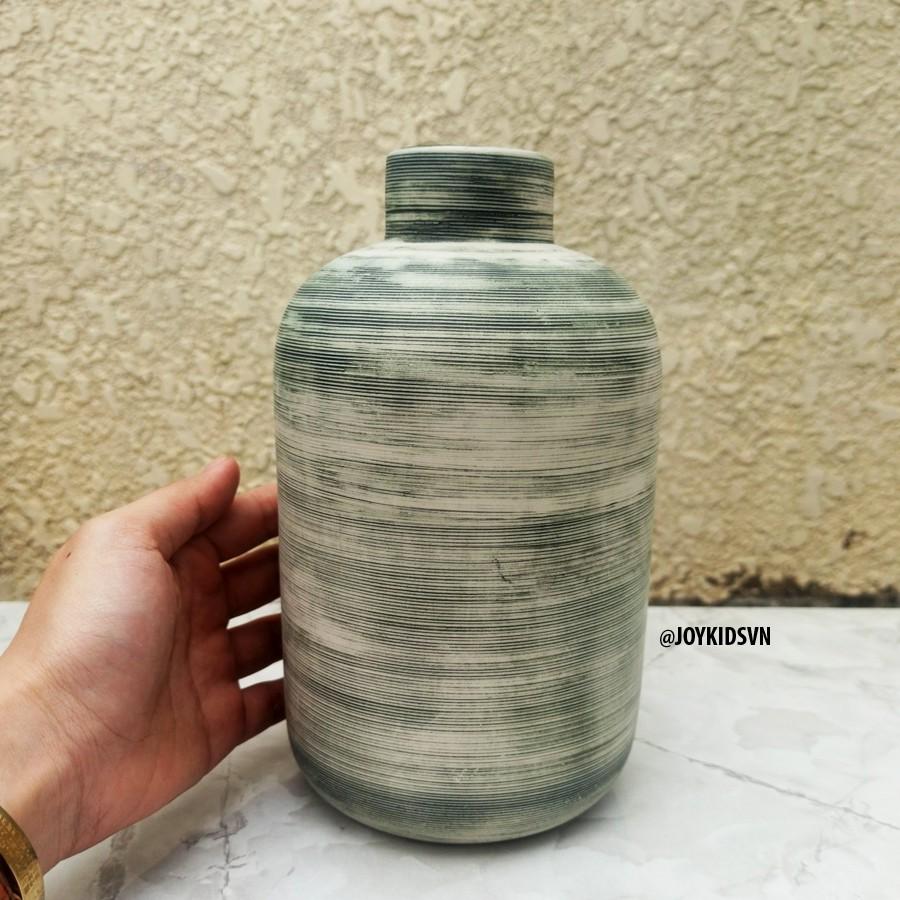 Bình hoa gốm sọc xanh rêu | Lọ hoa gốm trang trí phong cách hiện đại - Textured Ceramic Vase