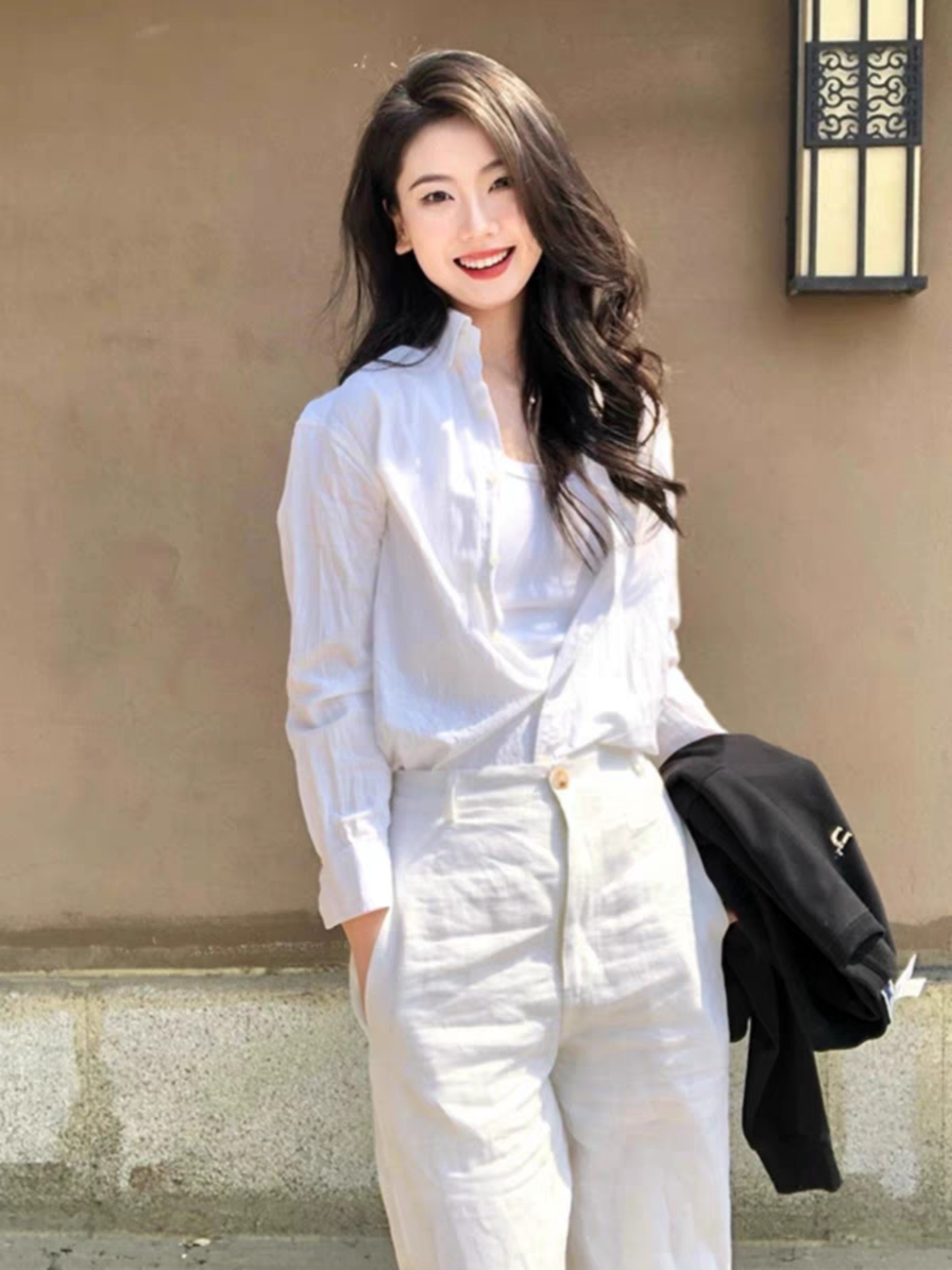 Set áo sơ mi LINEN sang sịn phong cách Hàn Quốc kèm quần dài suông cạp cao cúc khóa Bv09