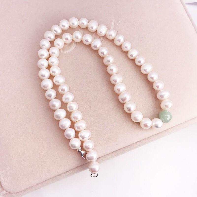 Bộ Trang Sức Hạt Trắng 8 - 9 Ly Mix Đá Sang Trọng - Trường Thịnh Ngọc Trai