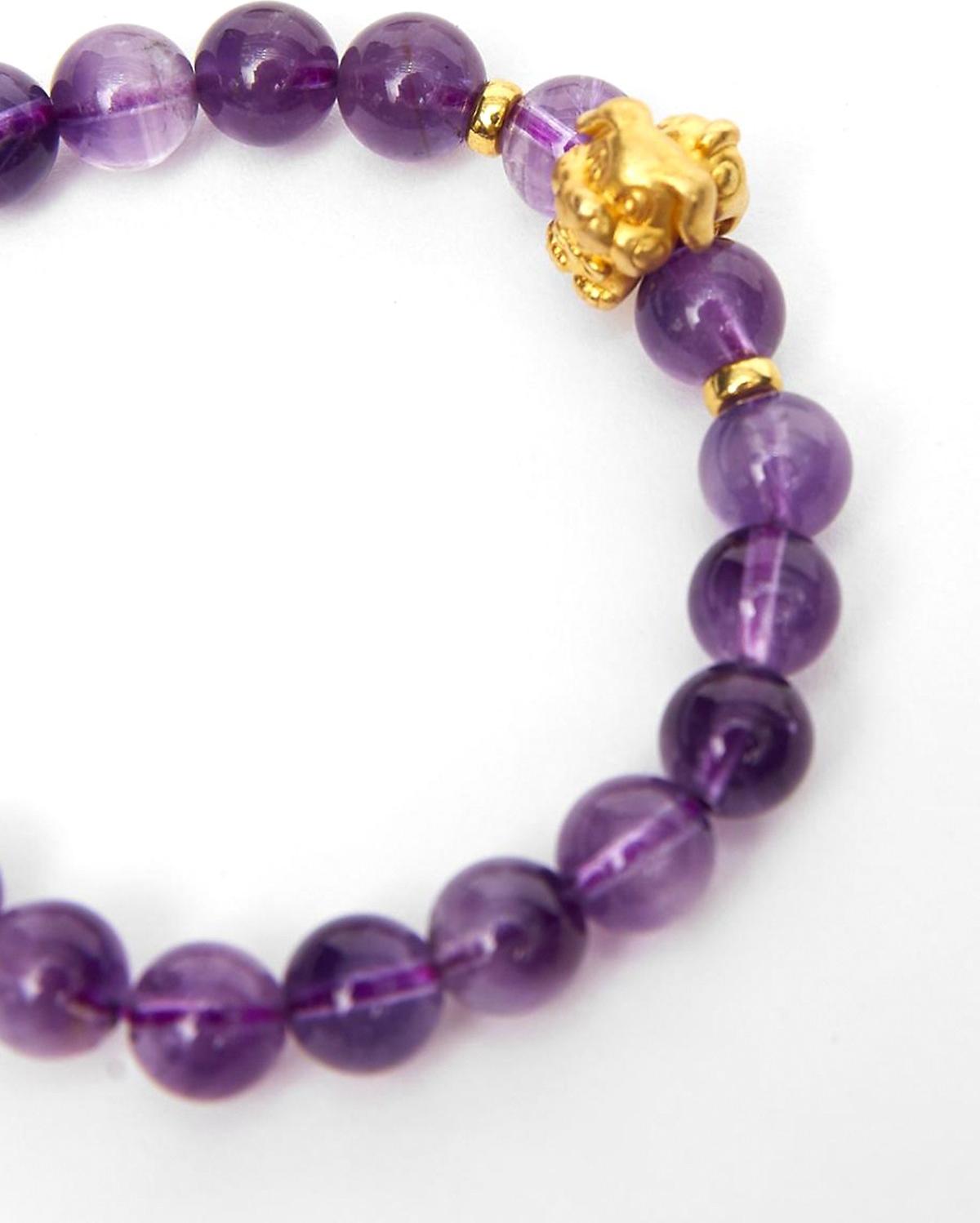 Vòng tay đá thạch anh tím charm 12 con giáp bạc mạ vàng 24K 8mm mệnh hỏa, thổ - Ngọc Quý Gemstones