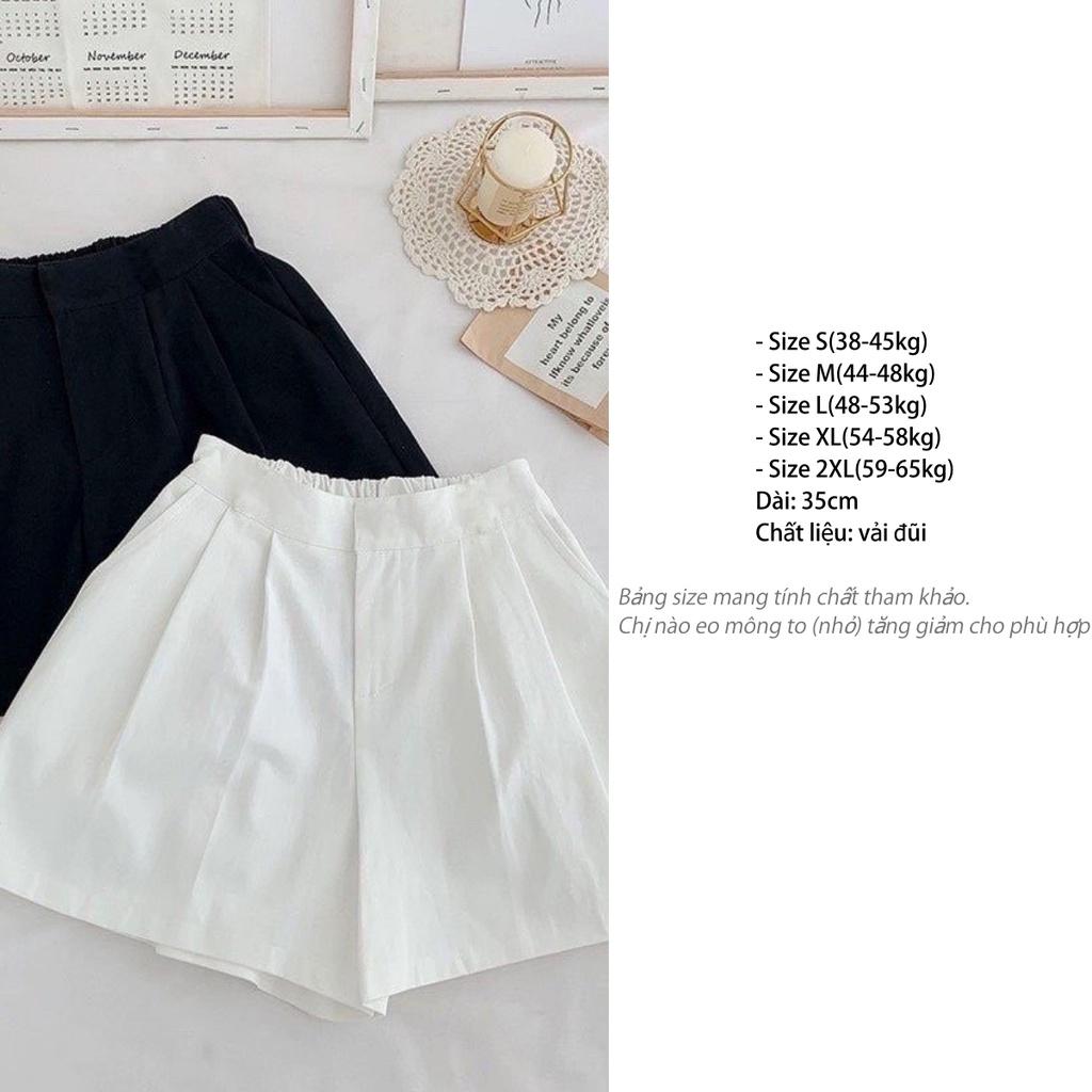 Quần short nữ ống rộng lưng cao DOLOXI cạp chun sau vải đũi đẹp Q12