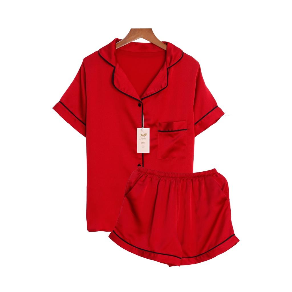 Bộ đồ ngủ Pyjama Basic chất liệu Lattin cao cấp màu đỏ kiểu hàn quốc
