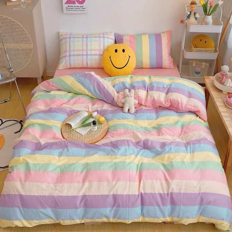Bộ Drap Giường Chần Bông 5 món cầu vòng Cực Đẹp Cotton 1Mx2M,1M2x2M,1M4x2M,1M6x2M,1M8x2M