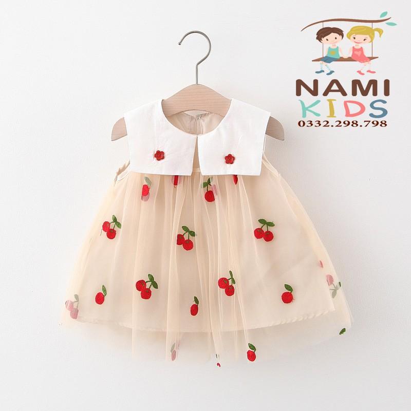 XẢ KHO Áo váy jean bé gái thêu cherry size 3-6kg đáng yêu cho bé