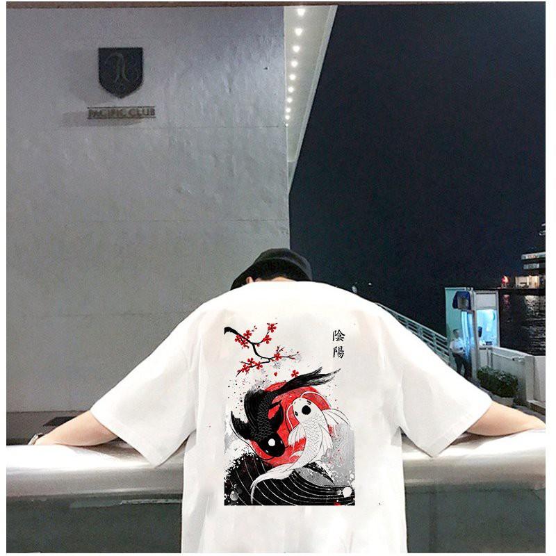 Áo thun unisex form rộng họa tiết cá chép phong cách Nhật Bản vải dày mịn 2020T2472