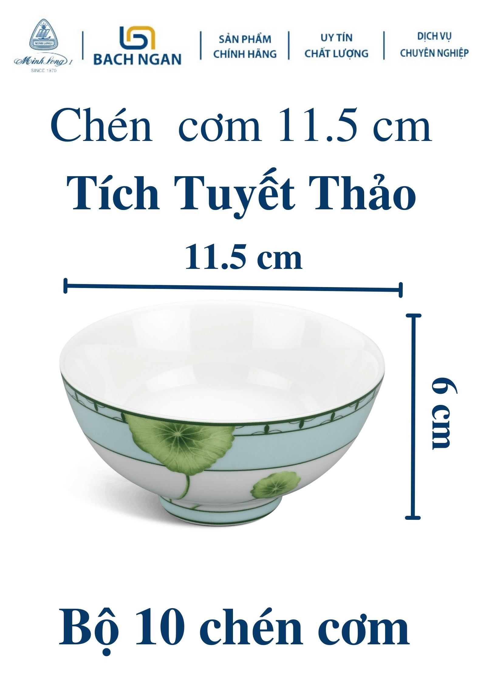 Bộ 10 chén cơm 11.5cm Jasmine Tích Tuyết Thảo hàng đẹp, bằng sứ, dùng gia đình, đãi khách, tặng quà tết