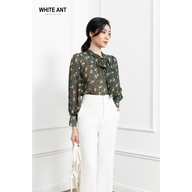 Áo Sơ Mi Nữ Công Sở Dài Tay WHITE ANT Thiết Kế Cổ Dây Nơ Có Thể Tháo Rời, Chất Liệu Voan Chiffon Mềm Mịn 170300108