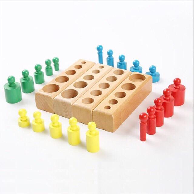 Set 4 Bộ Núm Trụ Montessori - Đồ Chơi Gỗ