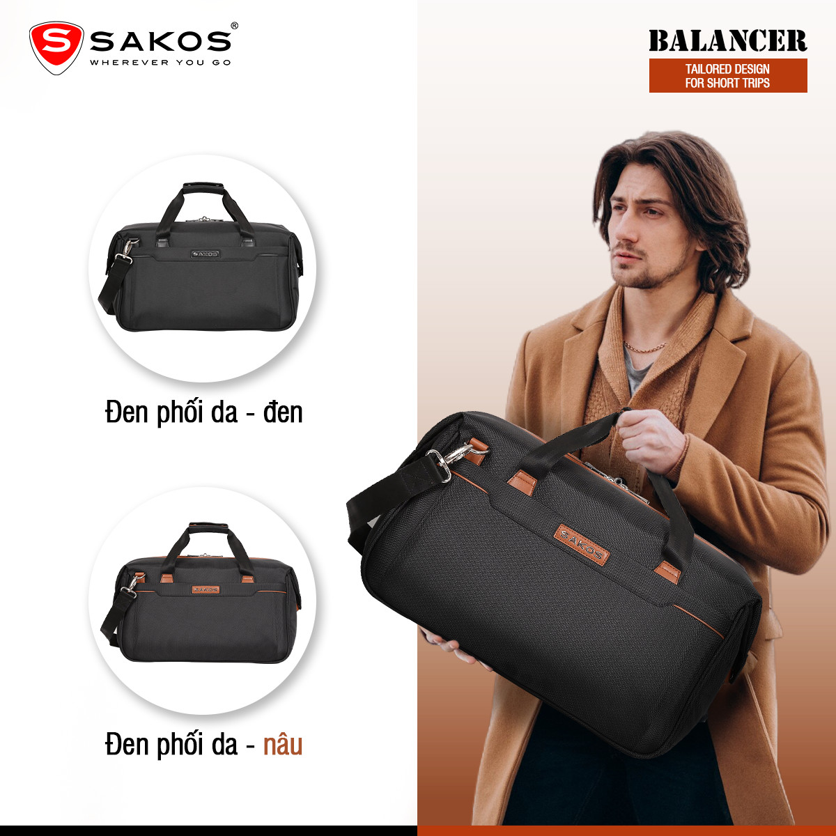 Túi Xách Du Lịch Thời Trang Cao Cấp Sakos Balancer - Đen Phối Da Đen