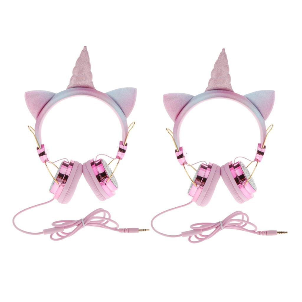 2x Cute Unicorn Glitter Kids Headphone with Microphone for Girls Children