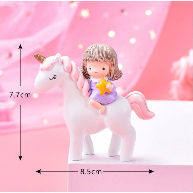 Mô Hình bé gái cưỡi unicorn trang trí tiểu cảnh, decord mô hình quà tặng trang trí