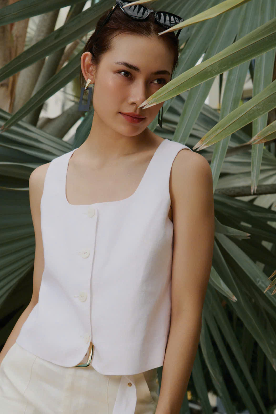 Áo Croptop Sát Nách Linen Trắng thời trang thiết kế Hity Top229
