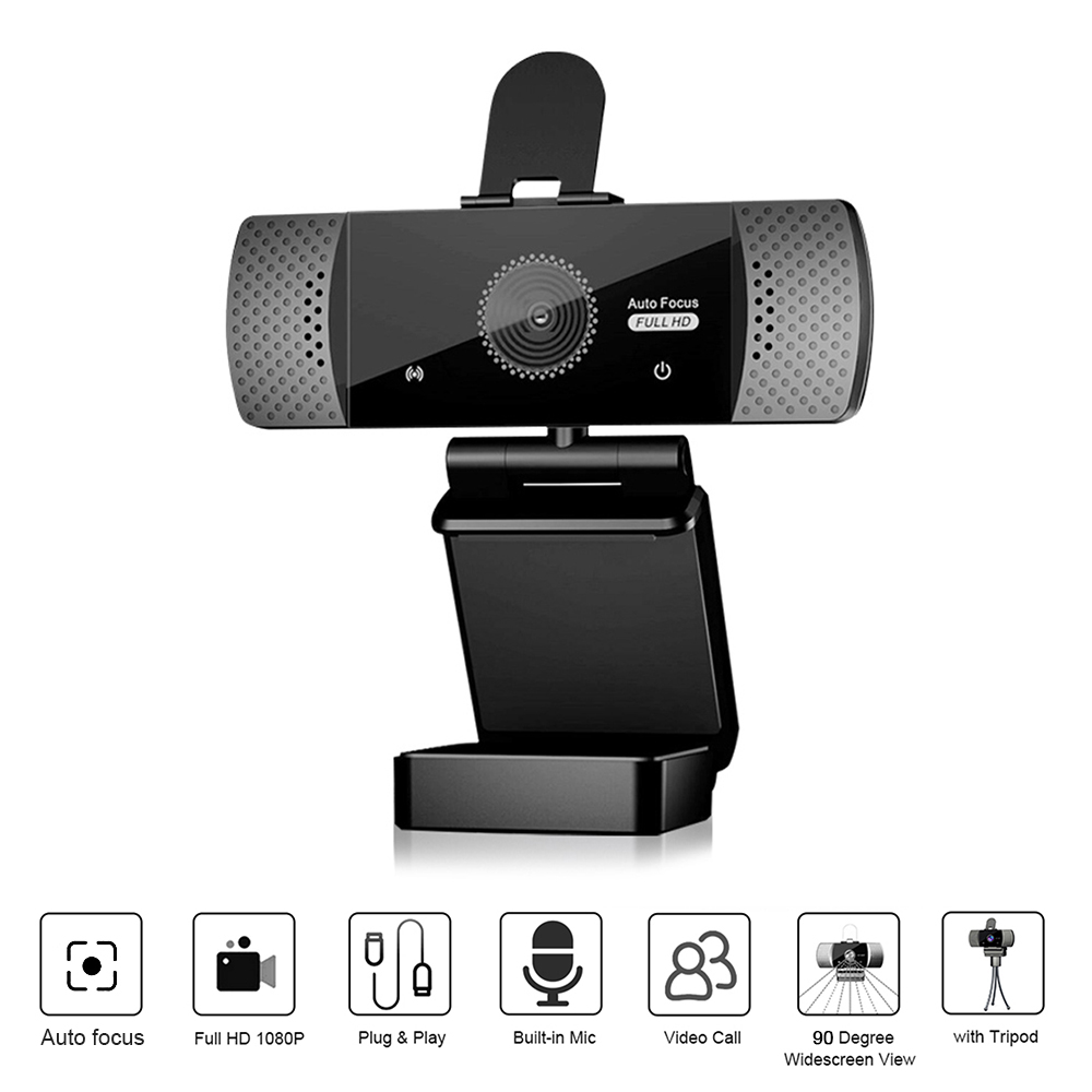Máy ảnh máy tính tự động lấy nét Webcam tích hợp nắp đậy ống kính micrô với chân máy cho máy tính xách tay USB 1080P HD 2MP