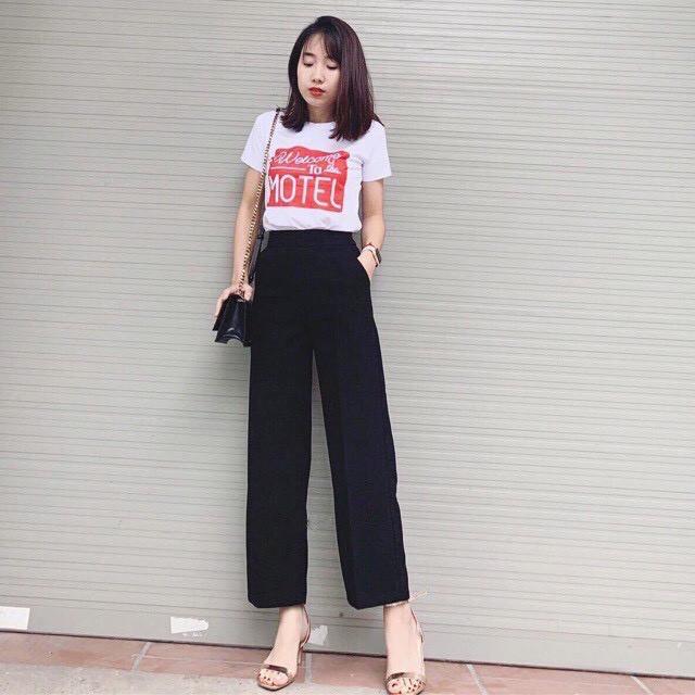 Quần Ống Rộng Lưng Cao Chất Vải Dày Dặn Chuẩn From