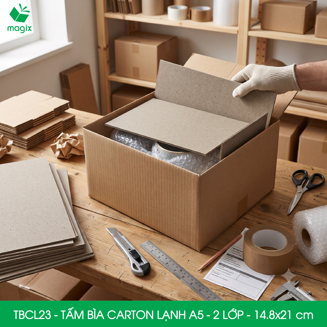 TBCL23 - A5 - Xấp 10 tấm bìa carton lạnh 2 lớp cho đóng gói, lót hộp, giữ form hàng, làm đồ handmade