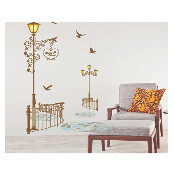 Decal Dán Tường Cây Cột Đèn Nâu PK389