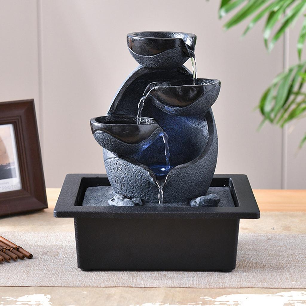 Tabletop Water Fountain Feng Shui Waterfall Landscape Home Table Ornaments