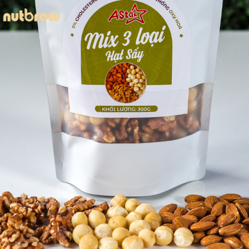 (HẠT DINH DƯỠNG) MIX 3 LOẠI HẠT SẤY ASTAR  (Mắc Ca, Óc Chó, Hạnh Nhân) - Túi 300gr