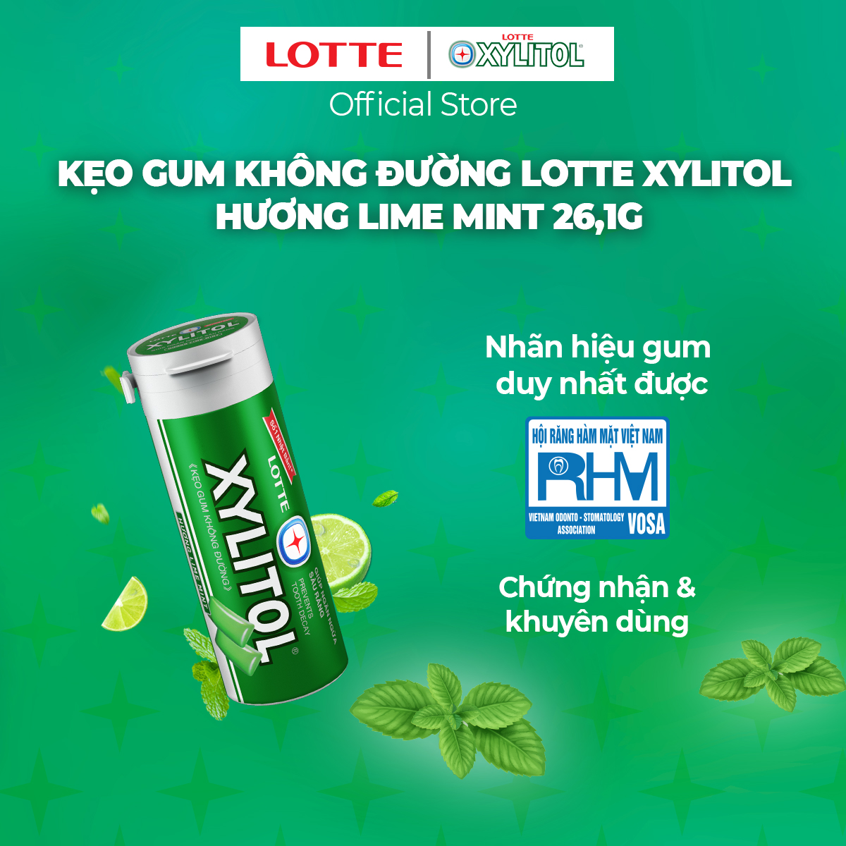 Combo 12 hũ Kẹo Gum không đường Lotte Xylitol - Hương Lime Mint 26,1 g