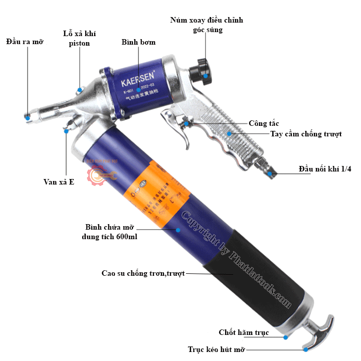 Súng Bơm Mỡ Khí Nén KAERSEN K-601, Bảo Hành 6 Tháng