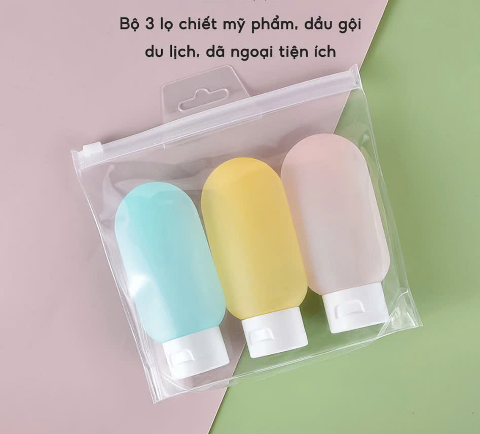 Set 3 tuýp chiết mỹ phẩm du lịch đựng dầu gội, sữa tắm, lotion, toner 60ML- Bộ chai lọ chiết mỹ phẩm tái sử dụng Phượt Dã Ngoại Đi Chơi Văn Phòng