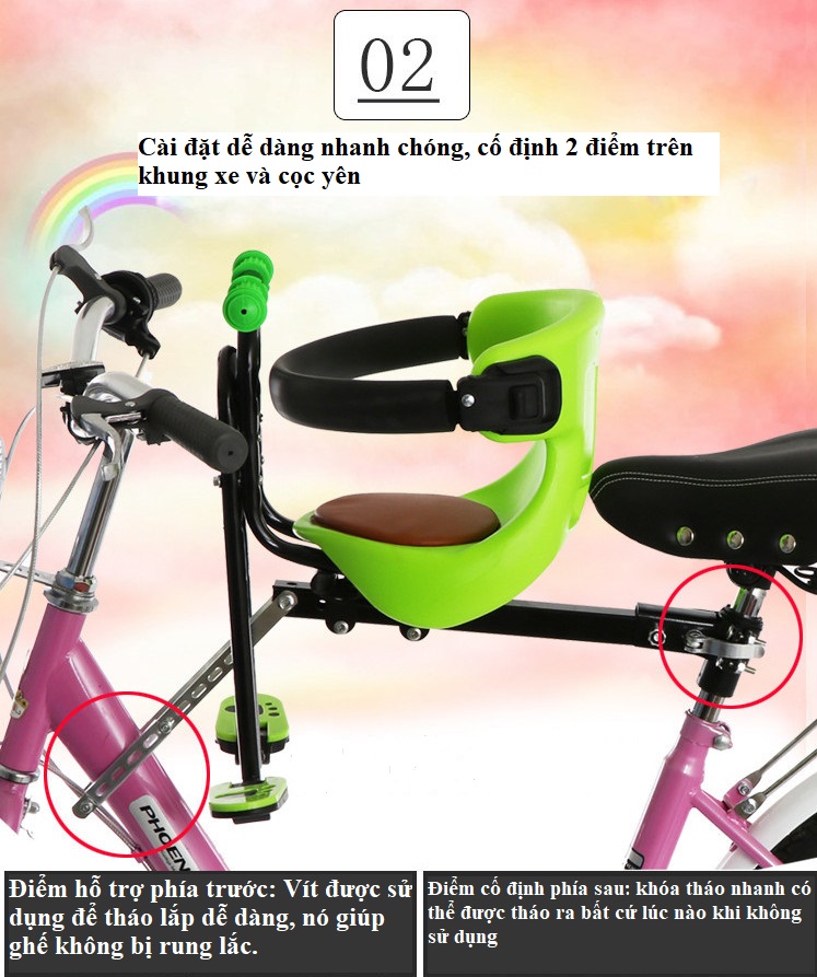 Ghế ngồi cho bé gắn khung xe đạp, tiện dụng, dễ lắp đặt, chắc chắn
