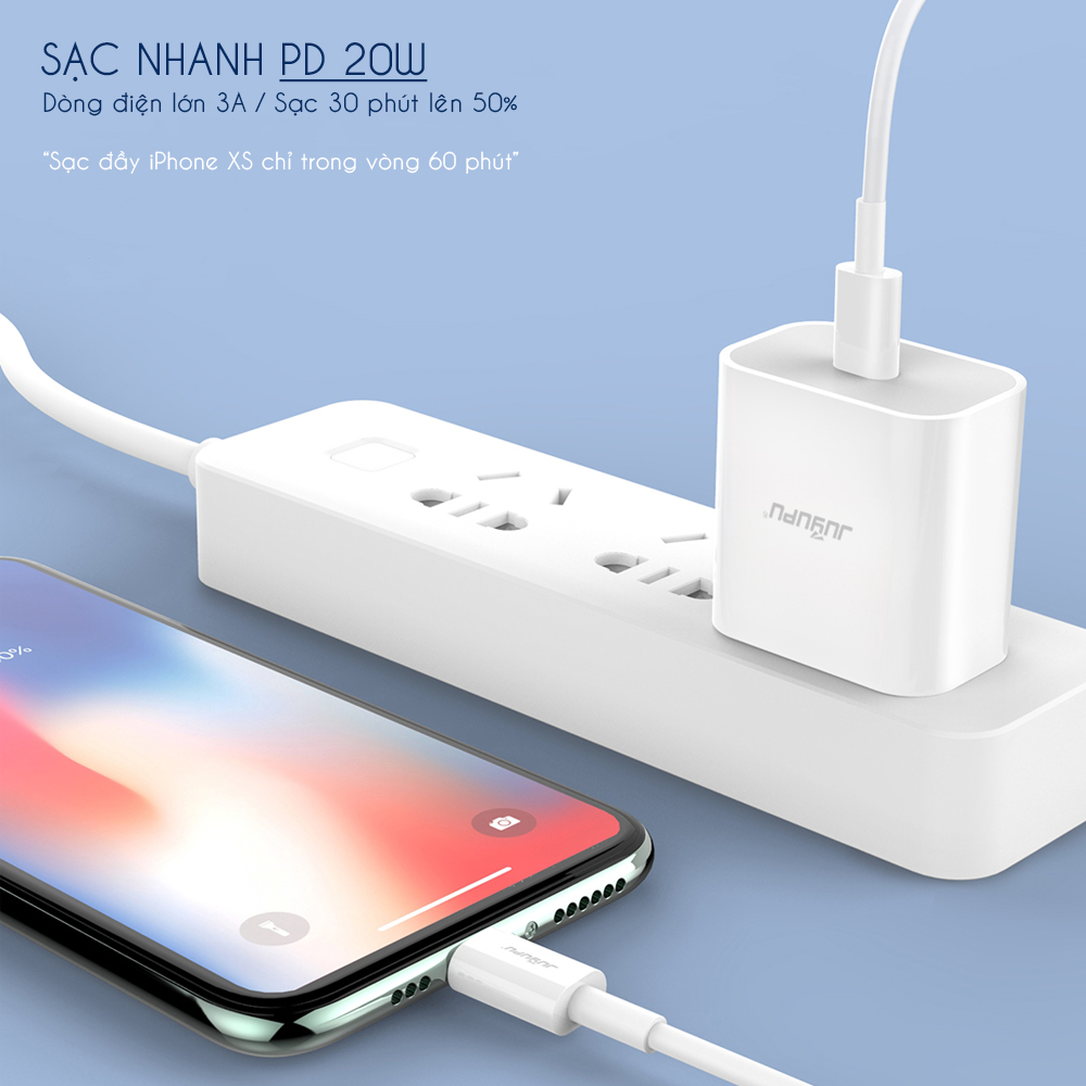 Sạc nhanh cho iPhone JUYUPU A11 PD 20W bộ sạc điện thoại gồm củ sạc và dây cáp sạc Type C to lightning cao cấp dành cho IOS - HÀNG CHÍNH HÃNG