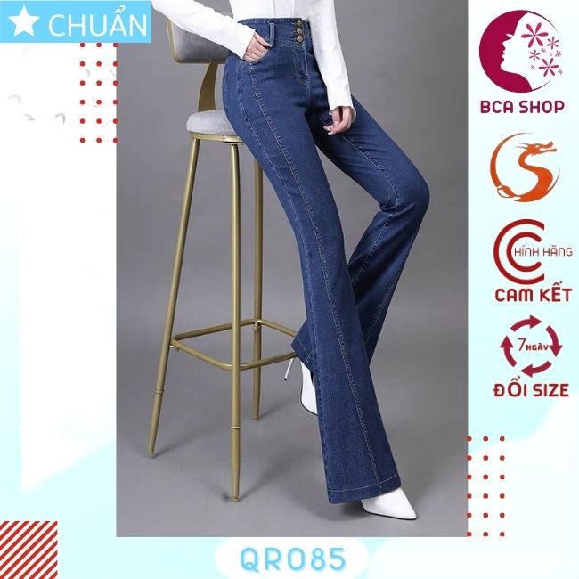 Quần jean nữ ống loe QRO85 ROSATA tại BCASHOP dáng dài, lưng cao 3 nút có viền, phom chuẩn, chất liệu jean cao cấp - màu xanh