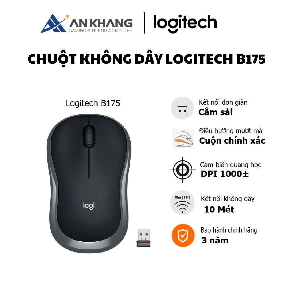 Hình ảnh Chuột không dây Logitech B175 - đầu thu USB 2.4Ghz, pin 1 năm, nhỏ gọn, thiết kế thuận cả 2 tay, phù hợp PC/Laptop - Hàng chính hãng