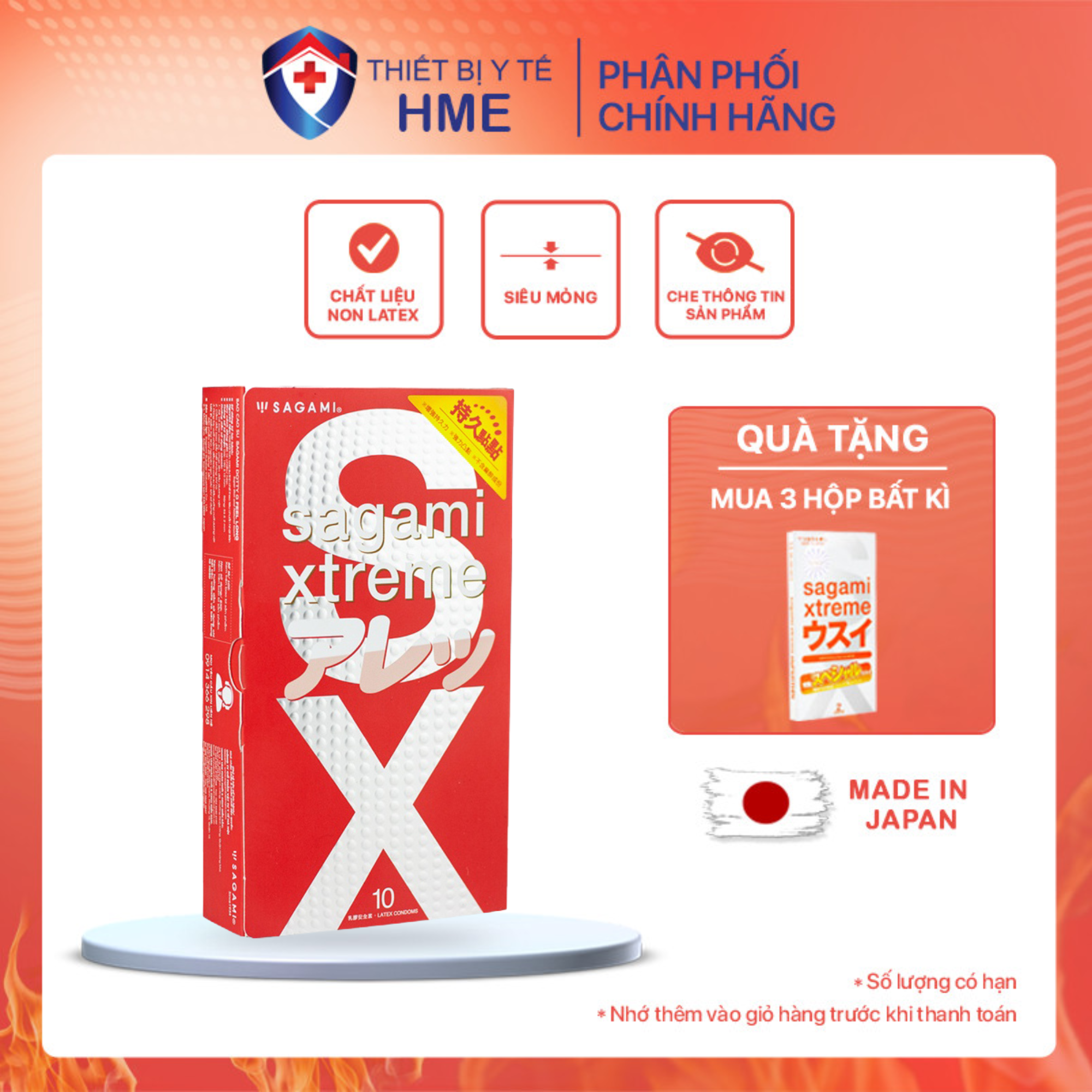 Hộp 10 Cái Bao Cao Su SAGAMI Xtreme Feel Long - Mẫu Mới - MADE IN JAPAN - Hàng Chính Hãng