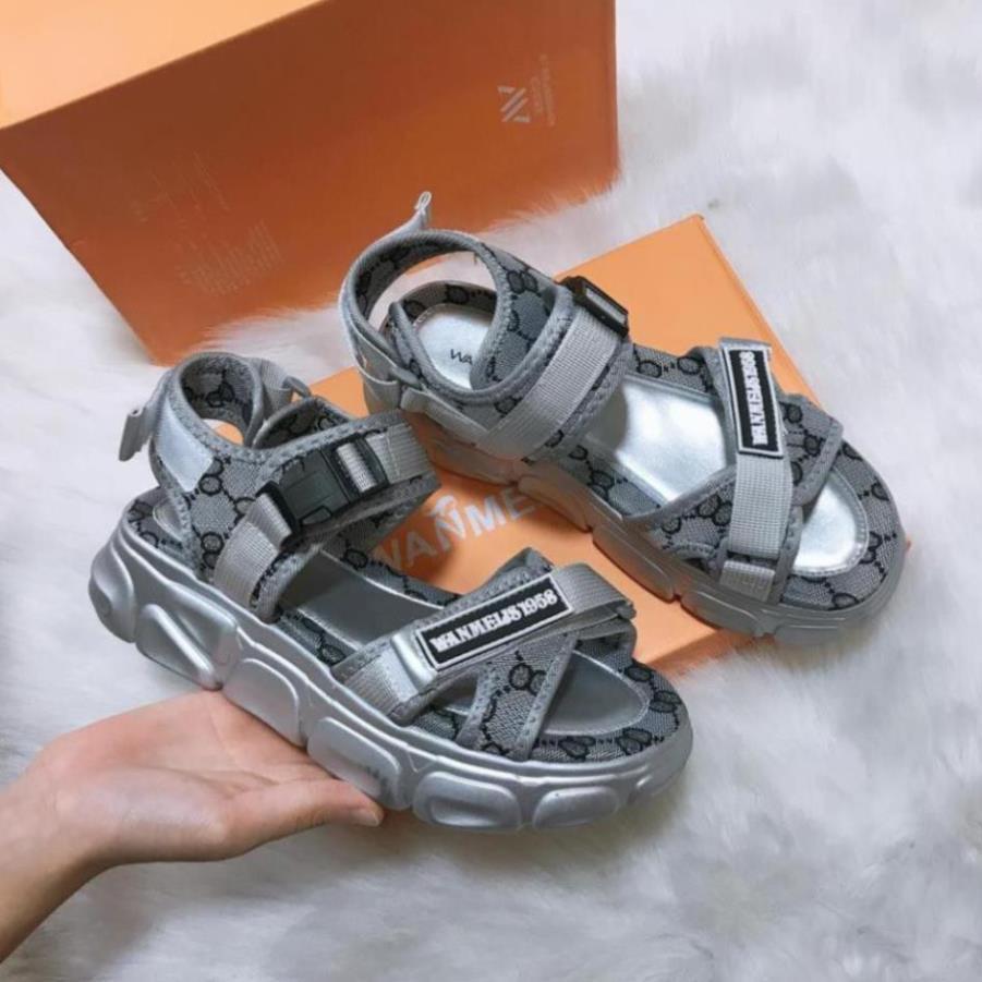 Giày Sandal Nữ, Sandal Nữ Đế Xuồng Cao 3 Cm Phối Họa Tiết Màu Xám Siêu Xinh Hàng QC Fullbox Êm Mềm Đế Nhẹ Chuẩn Size