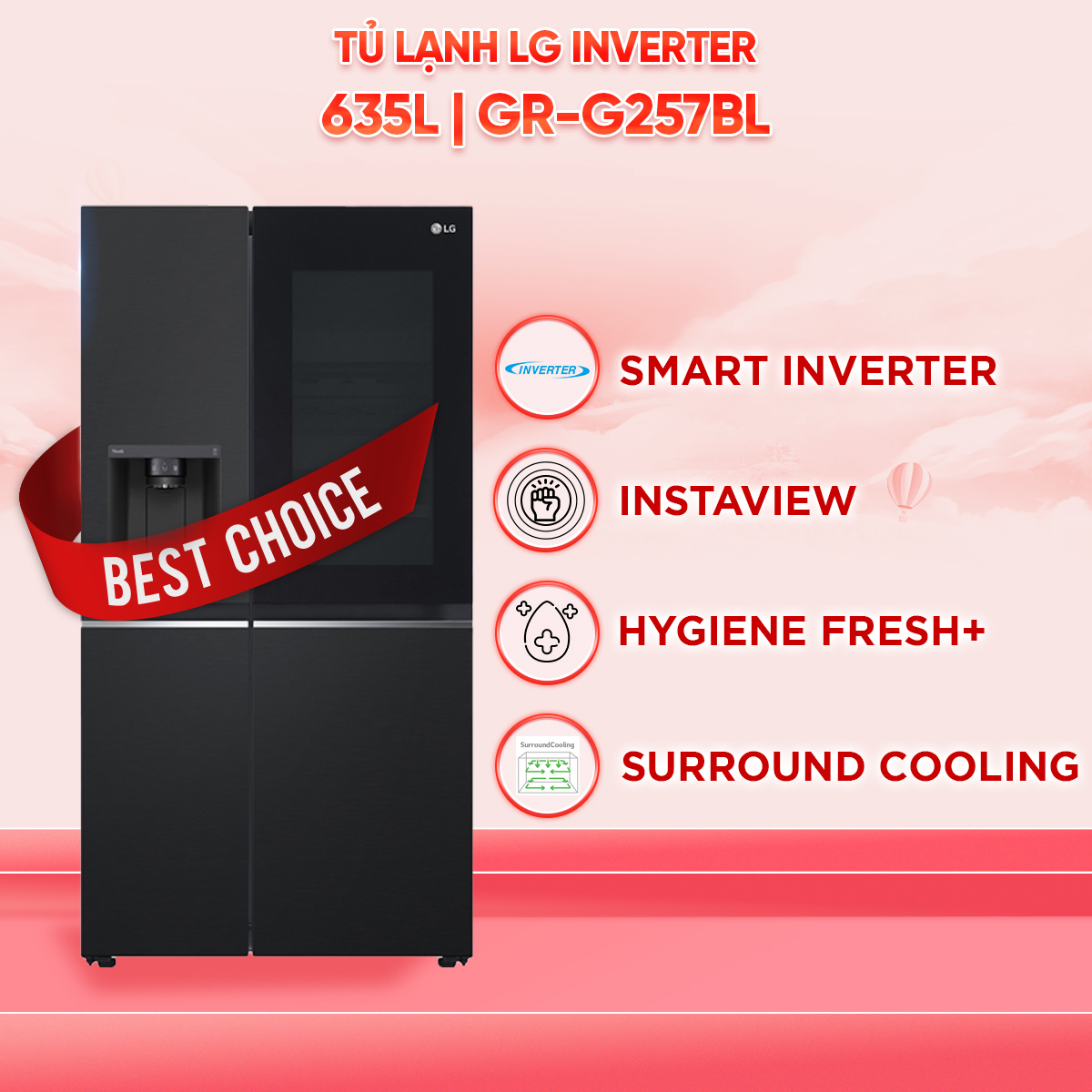 Tủ lạnh LG Inverter 635 lít Side By Side InstaView GR-G257BL - Hàng chính hãng - Giao HCM và 1 số tỉnh thành