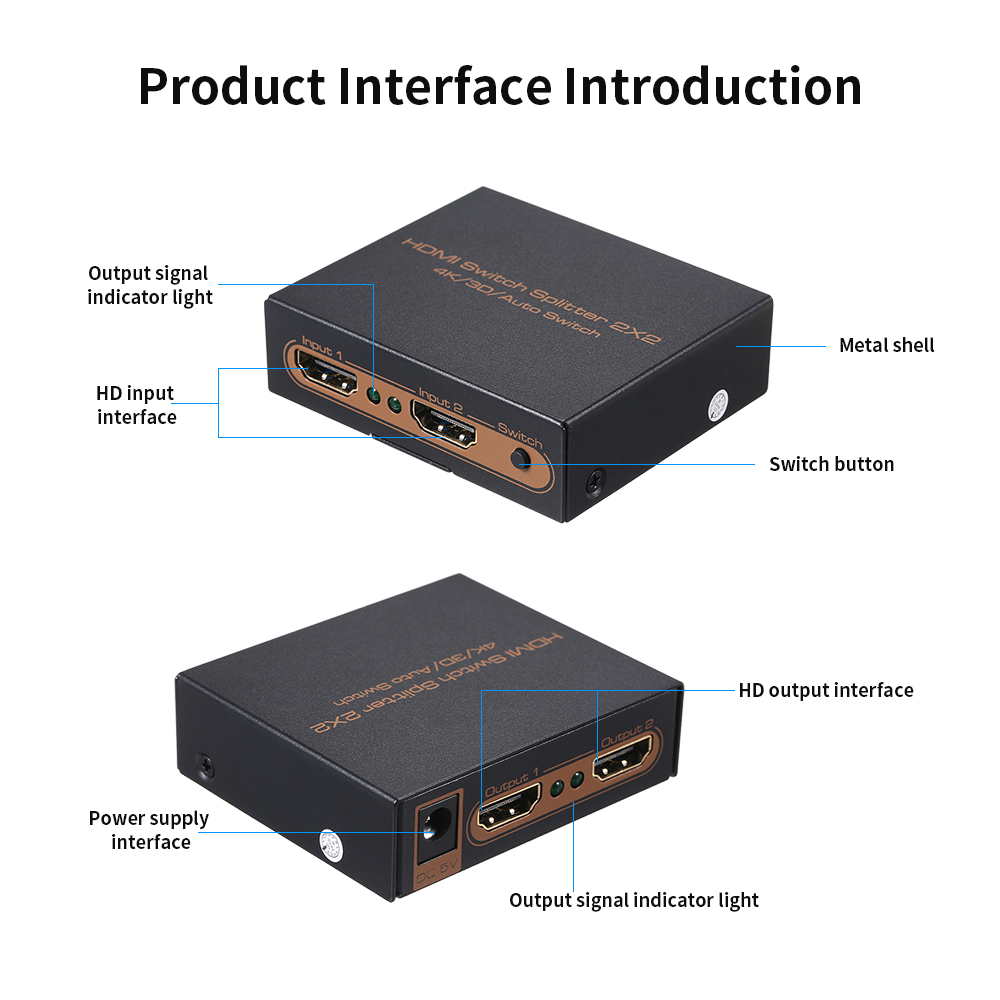 Bộ Chuyển Mạch Hiệu Ứng 3D Splitter 2 In 2 Out 4K Full HD 1080p Cho Máy Tính Xách Tay / Stb / Xbox / Máy Chiếu