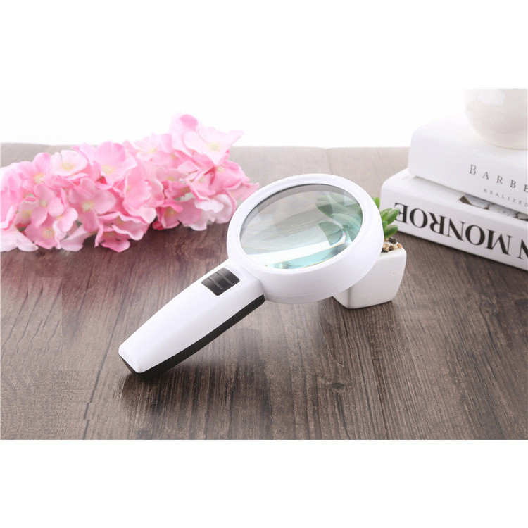 Kính lúp 110mm cầm tay hỗ trợ sửa chữa, đọc sách phóng đại 30x có đèn trợ sáng