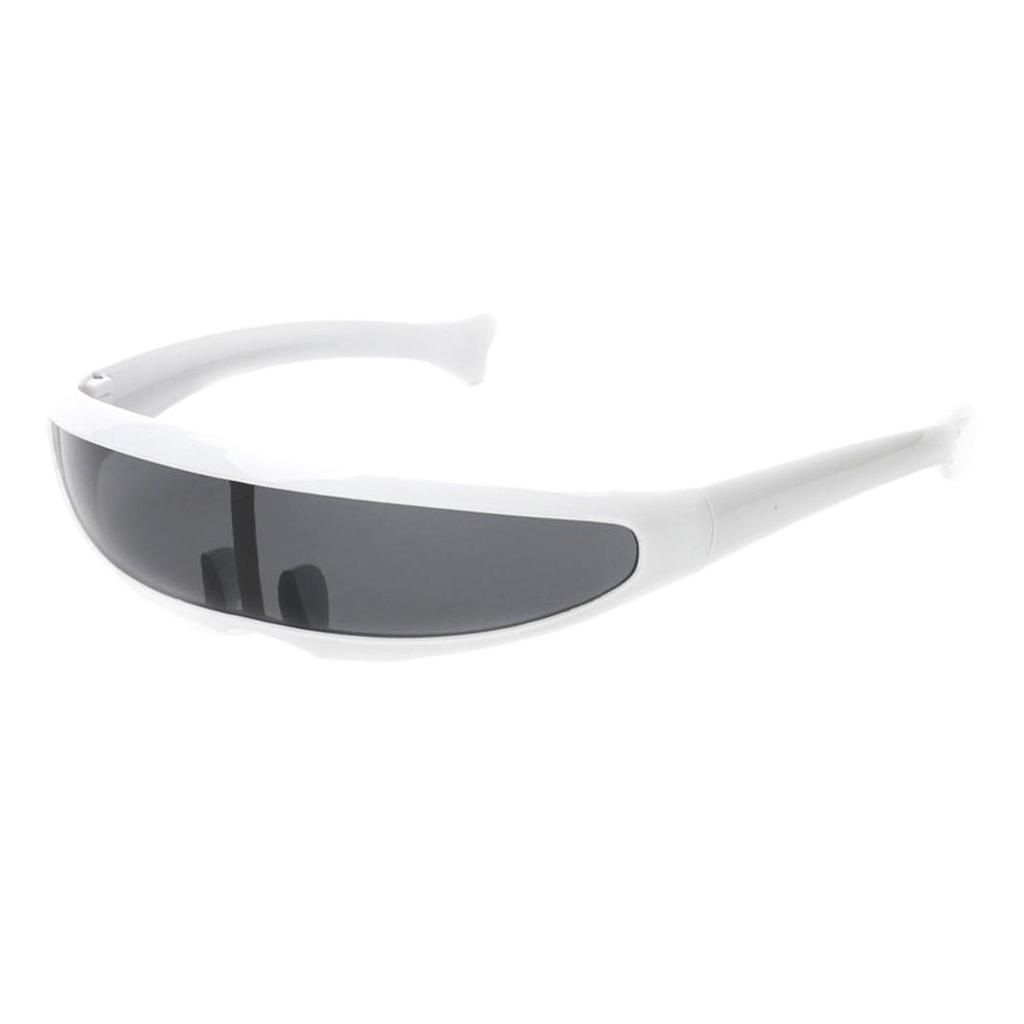 2xFuturistic Narrow Lens Visor Eyewear Sunglasses White Frame Black Mirrored