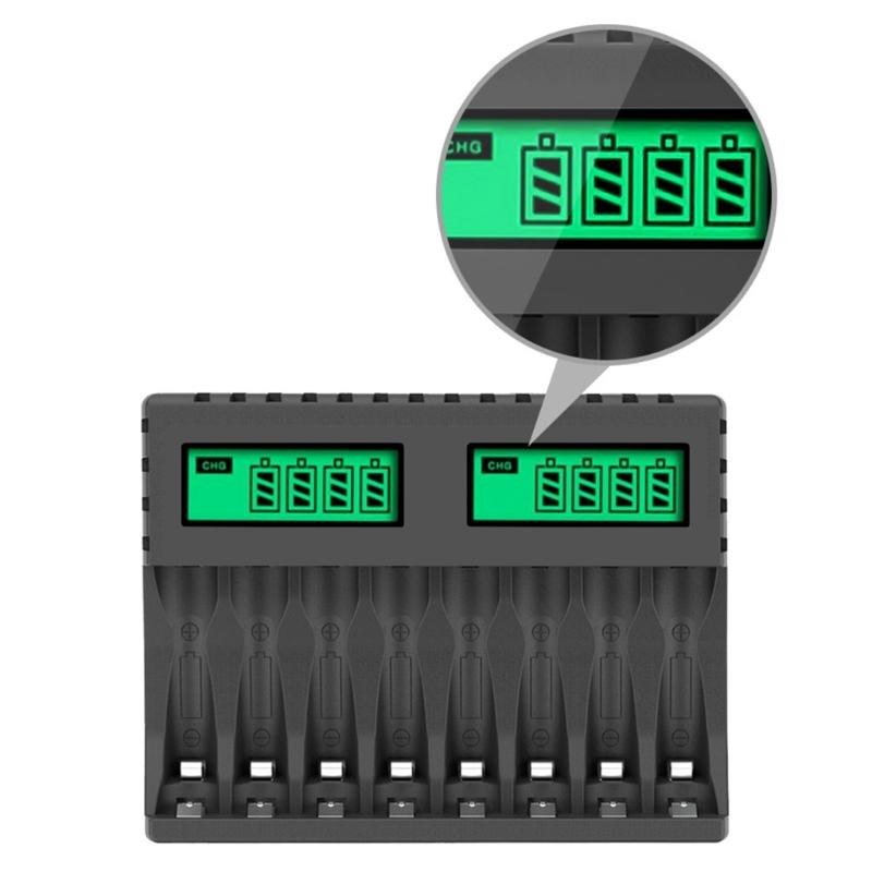 Bộ sạc pin AA/AAA 8 Slots USB Type-C 5V 2A sạc nhanh sạc sạc pin lithium với màn hình LCD Màu sắc: màu đen