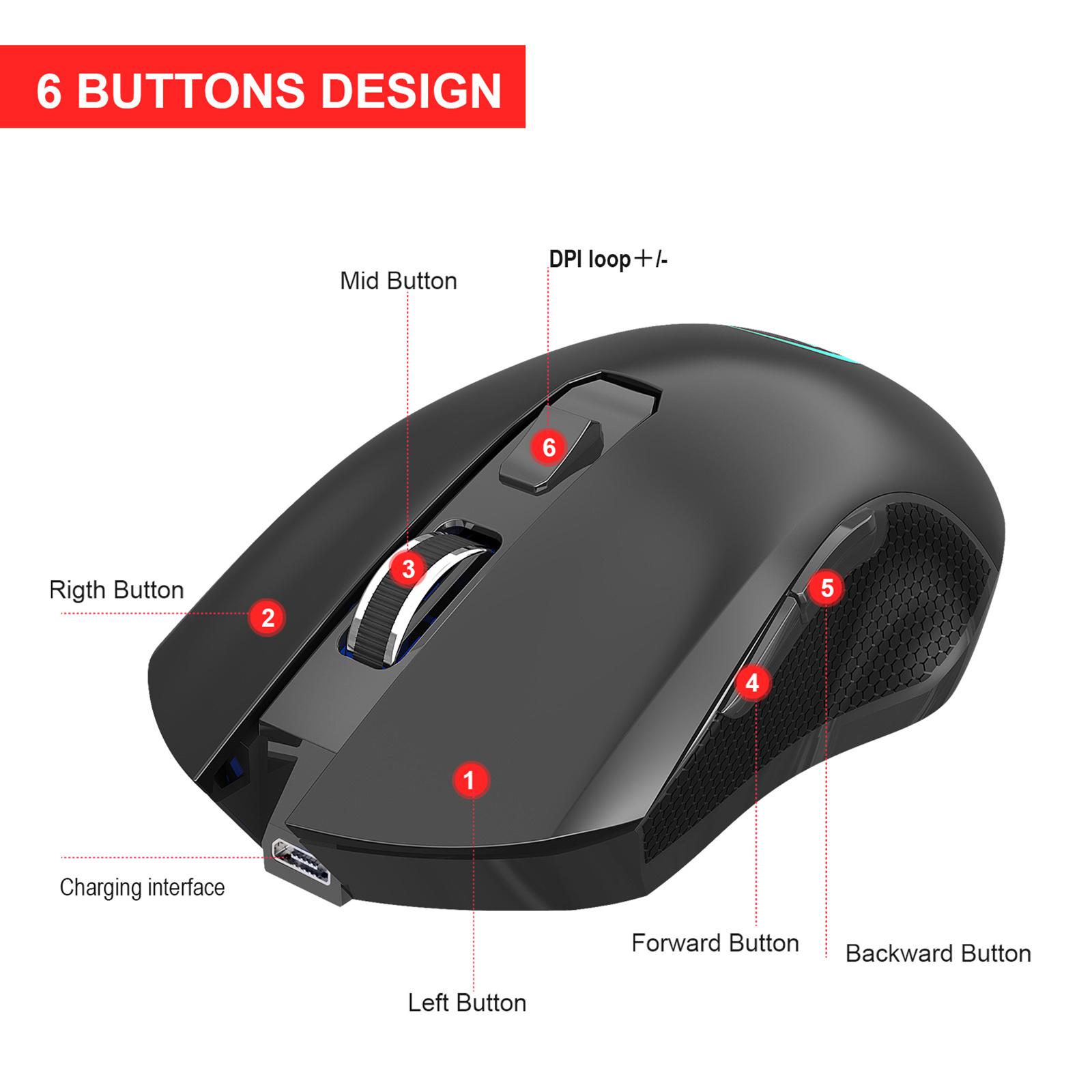 Portable RGB LED 2.4G Wireless Mouse Ergonomic Silence Rechargeable Mice for Desktop Laptop